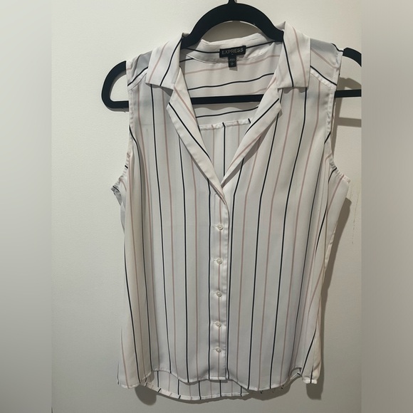 Express Tops - Express White Striped Button Down Tank